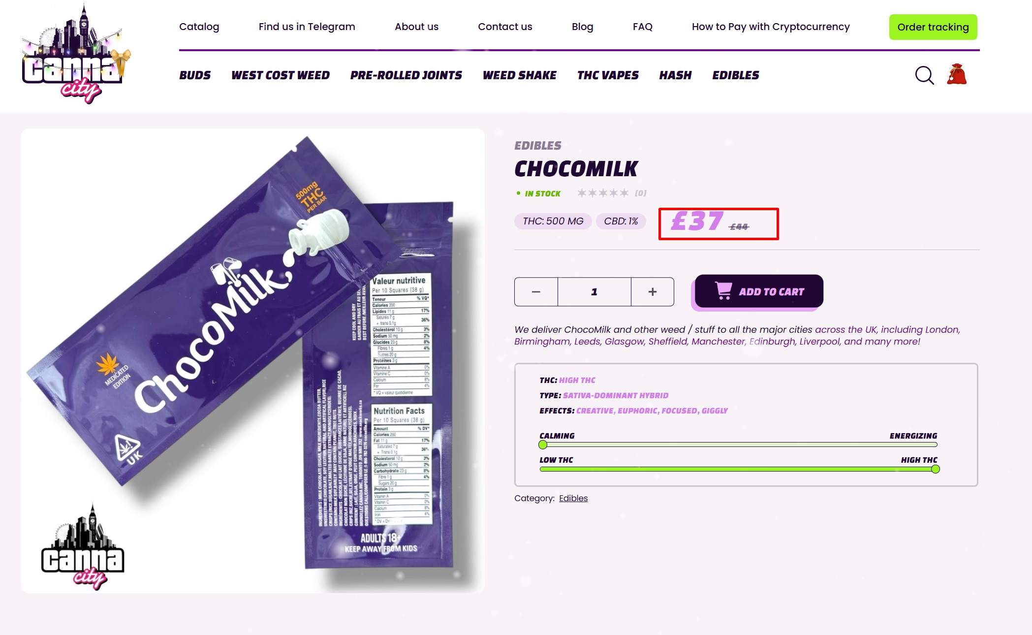 buy CBD Milk Chocolate Canna City UK