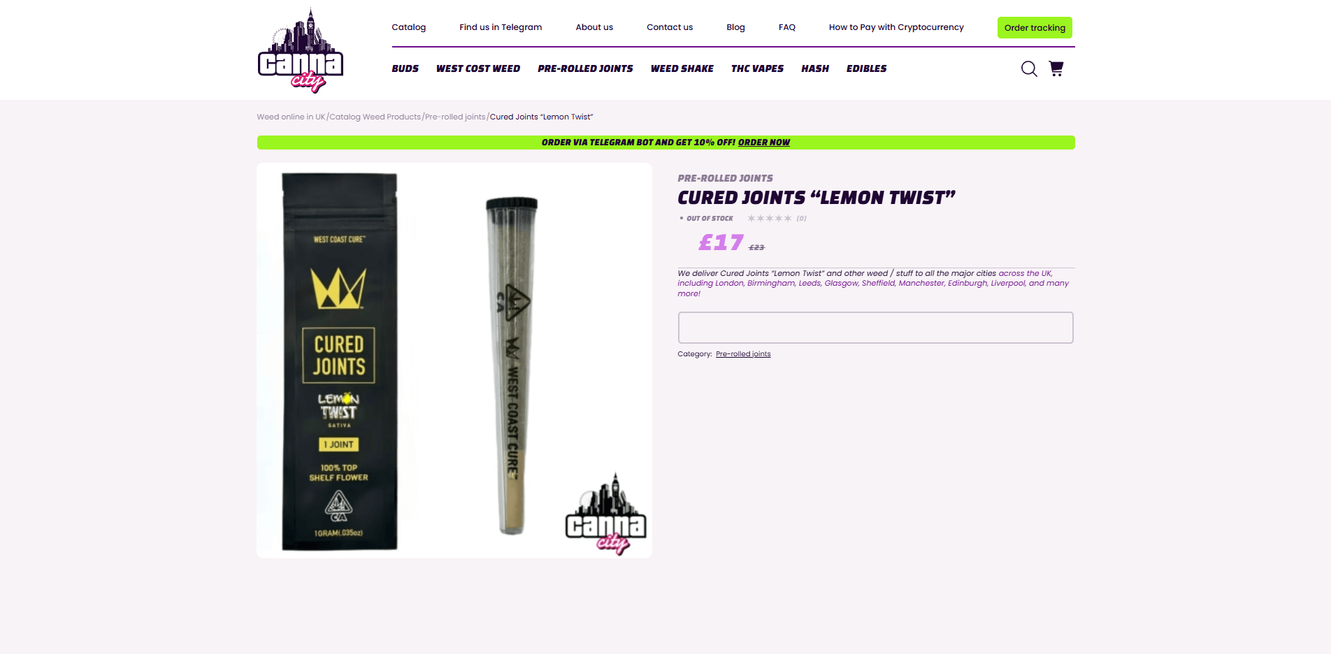 Buy pre-rolled joint online in Birmingham at weed shop Canna City