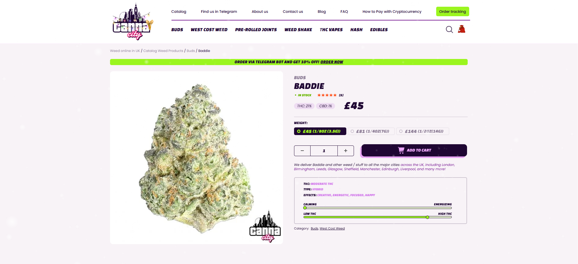 buy cannabis Baddie online with crypto at a low price CannaCity
