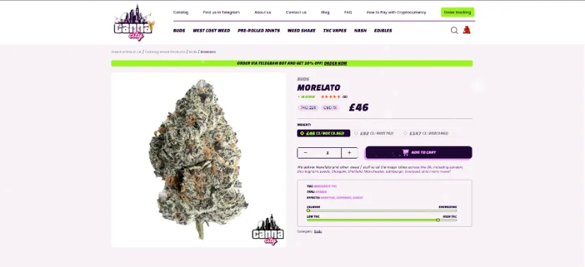 buy cannabis morelato online with crypto at a low price CannaCity